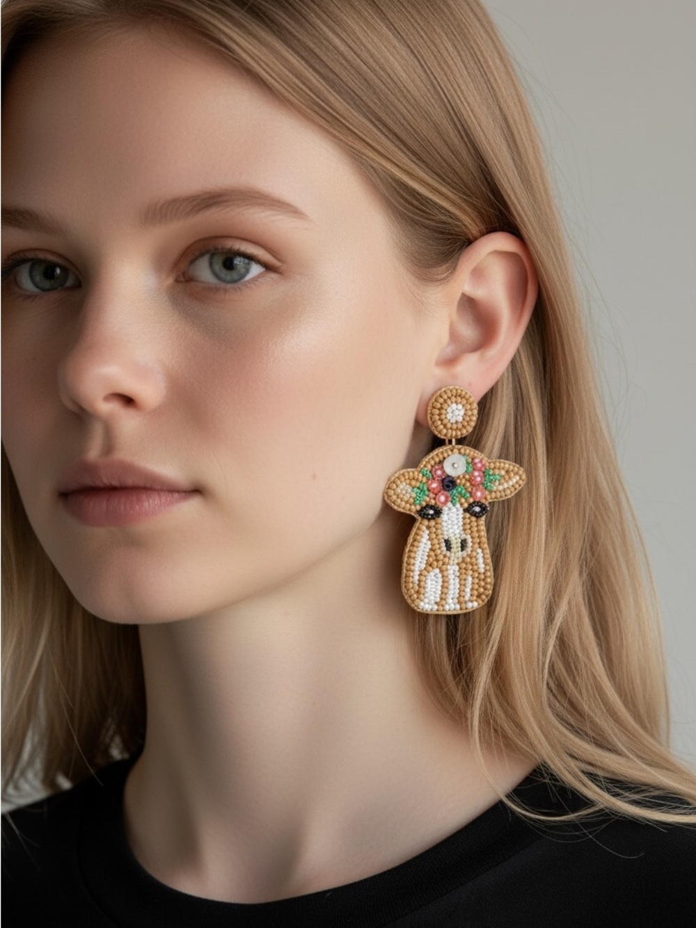 9/20 Handmade Beaded Mushroom Drop Earrings - Tan & Multicolor
